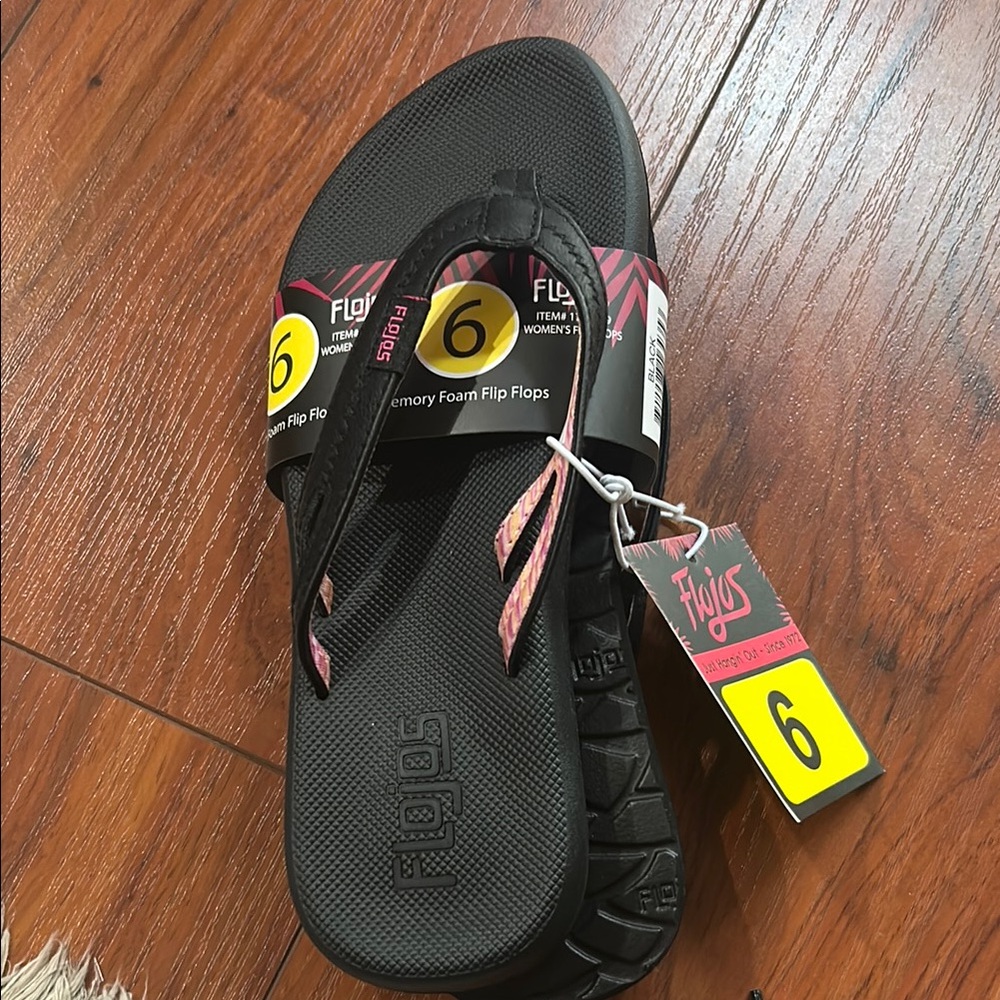 Flojos Black and Pink Memory Foam Flip Flops